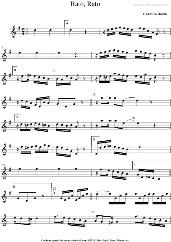 Partitura da música Rato, Rato