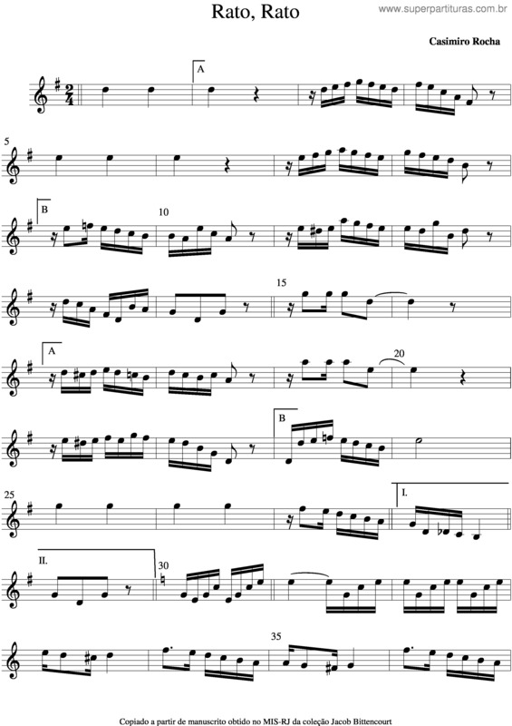 Partitura da música Rato Rato