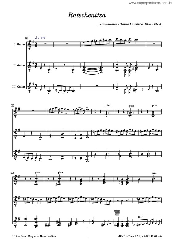 Partitura da música Ratschenitza – Petko Staynov