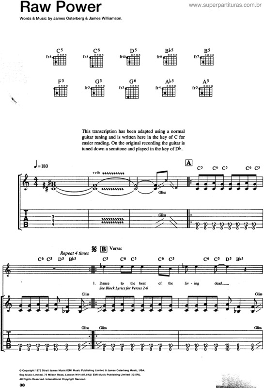 Partitura da música Raw Power