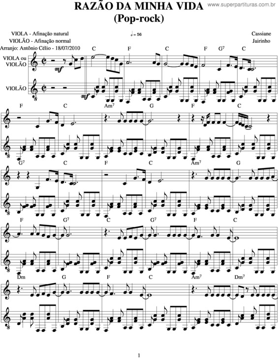 Partitura da música Razão Da Minha Vida