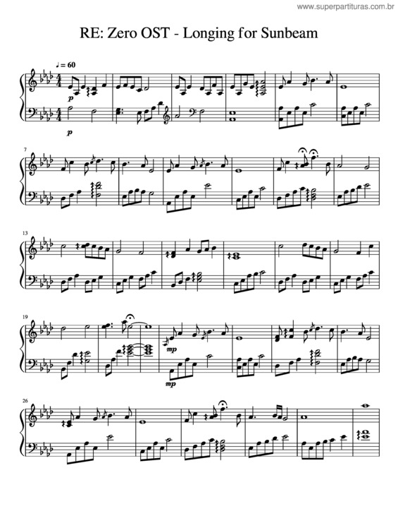 Partitura da música Re: Zero Ost – Longing For Sunbeam