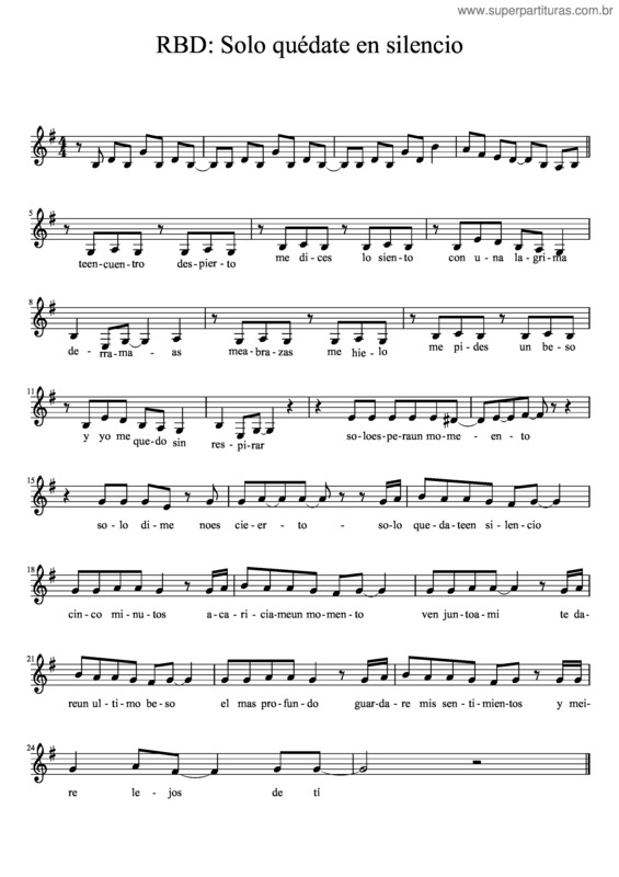 Partitura da música Rebelde: Solo Quédate En Silencio