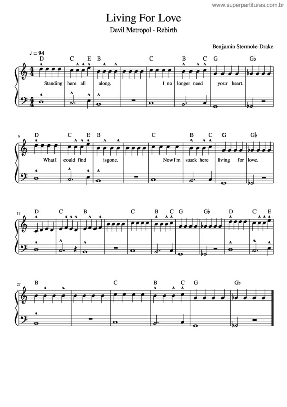 Partitura da música Rebirth – Living For Love – Devil Metropol