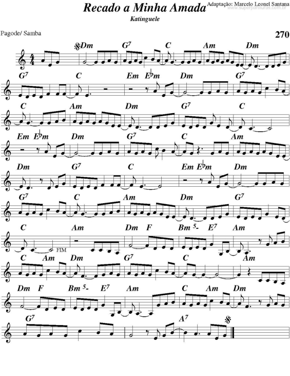 Partitura da música Recado a Minha Amada