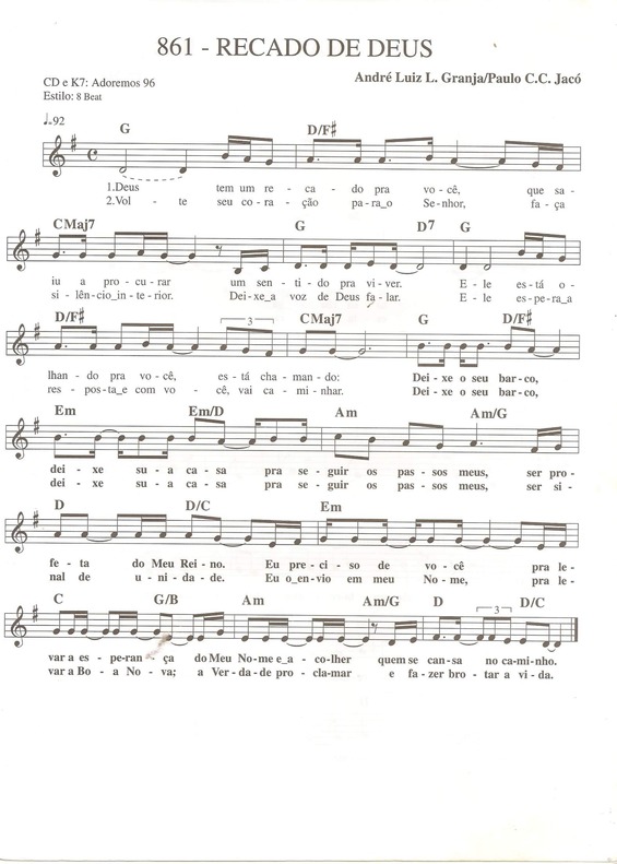 Partitura da música Recado de Deus