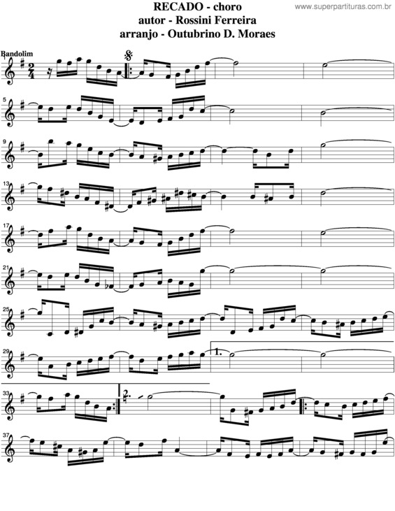 Partitura da música Recado