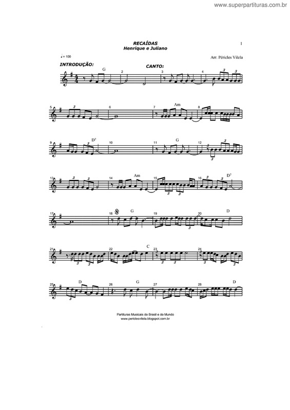Partitura da música Recaídas v.2
