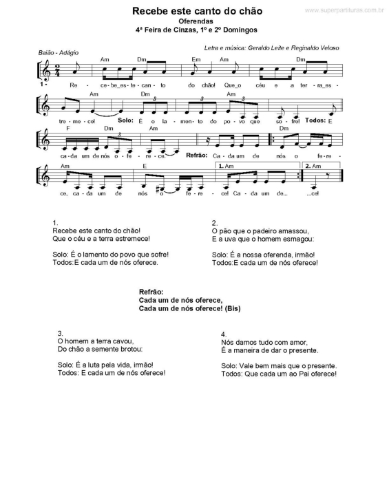 Partitura da música Recebe Este Canto do Chão