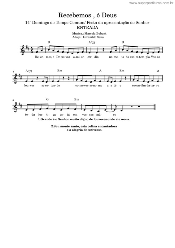 Partitura da música Recebemos , Ó Deus Iii