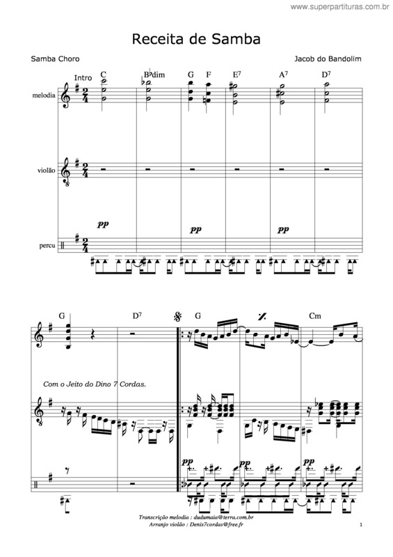 Partitura da música Receita De Samba