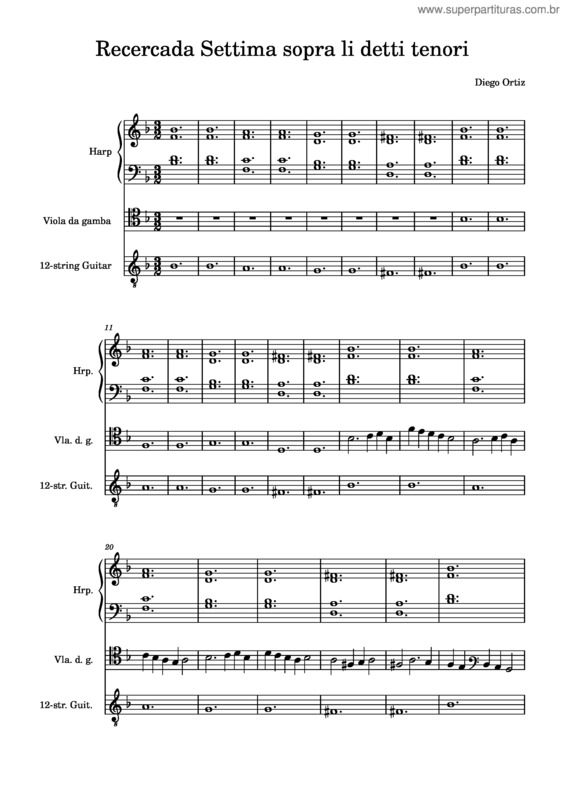 Partitura da música Recercada Settima Sopra Li Detti Tenori – Diego Ortiz
