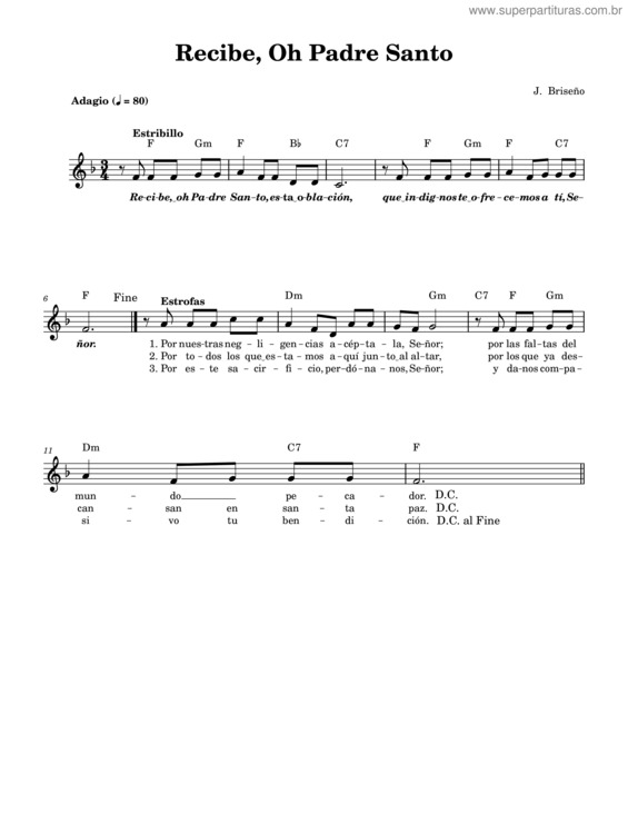 Partitura da música Recibe, Oh Padre Santo