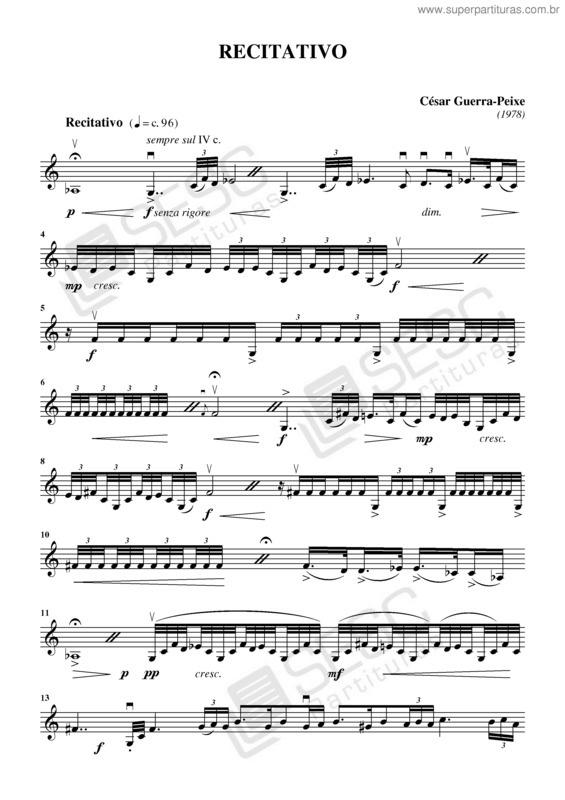 Partitura da música Recitativo