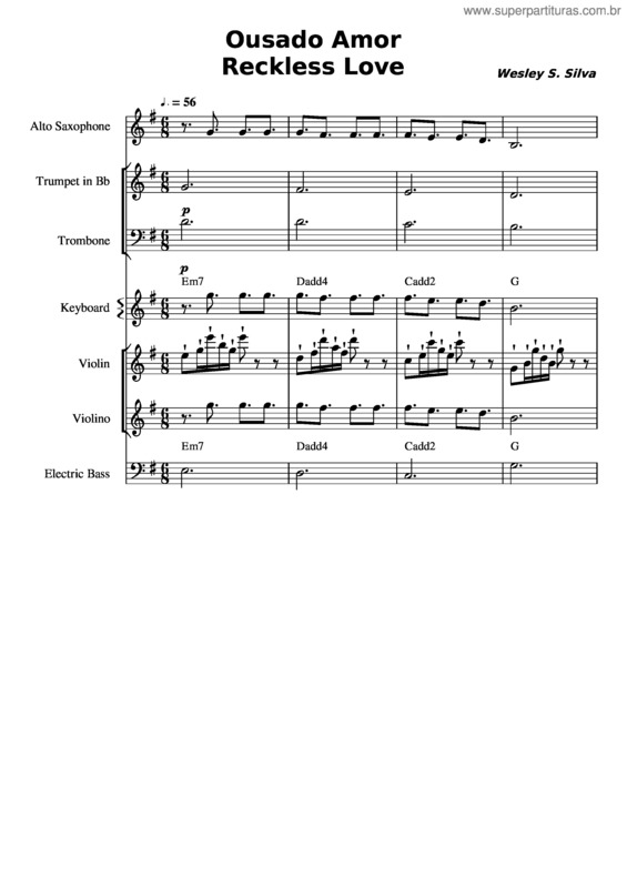 Partitura da música Reckless Love  Ousado Amor