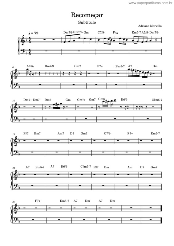 Partitura da música Recomeçar – Adrianomarvilla