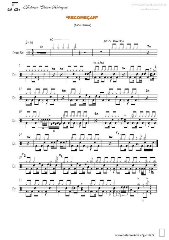 Partitura da música Recomeçar