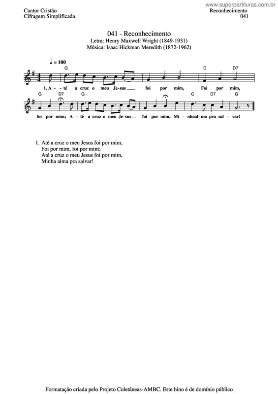 Partitura da música Reconhecimento