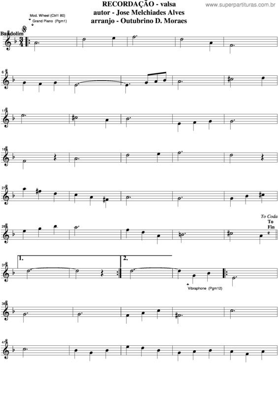 Partitura da música Recordação v.10