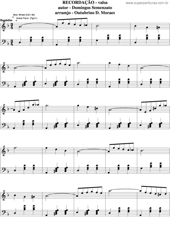 Partitura da música Recordação v.11