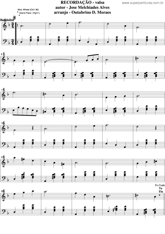 Partitura da música Recordação v.12