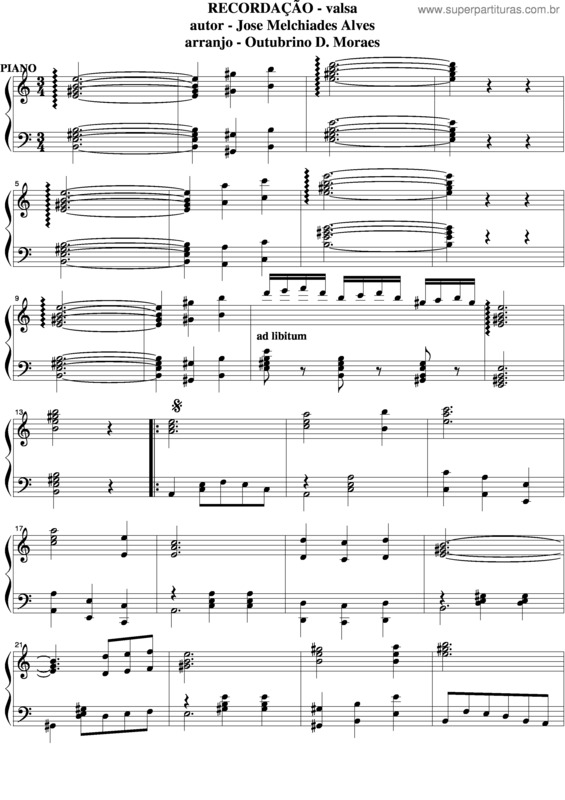 Partitura da música Recordação v.14