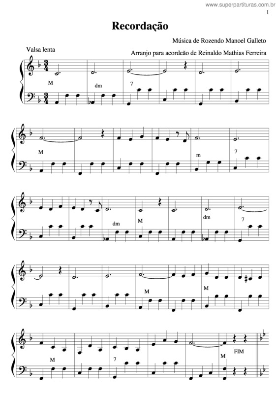 Partitura da música Recordação v.6