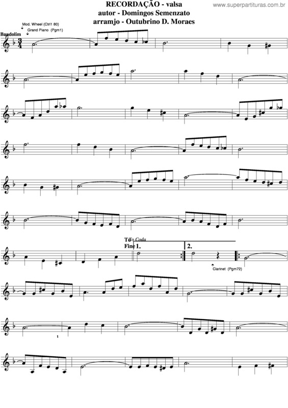 Partitura da música Recordação v.9