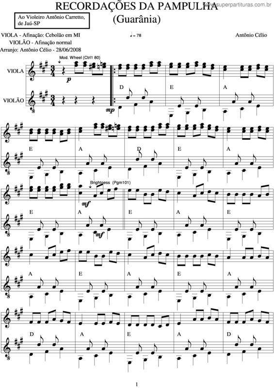 Partitura da música Recordações Da Pampulha