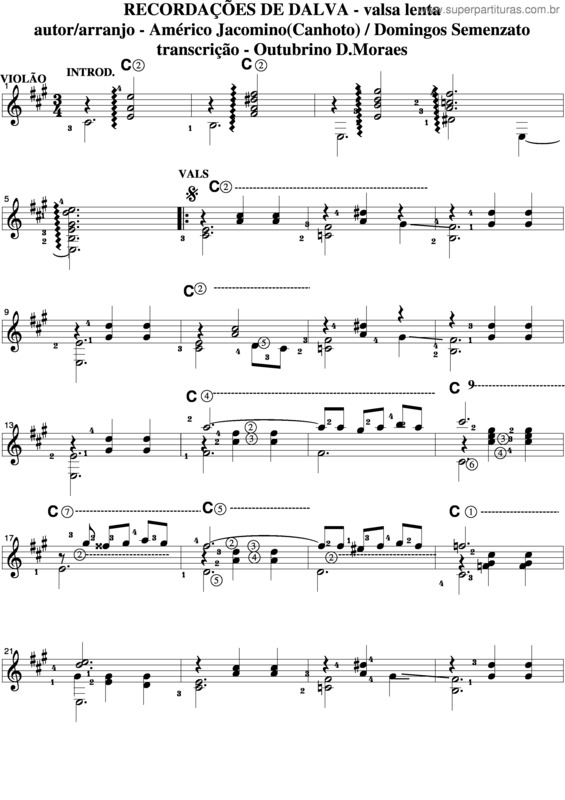 Partitura da música Recordações De Dalva