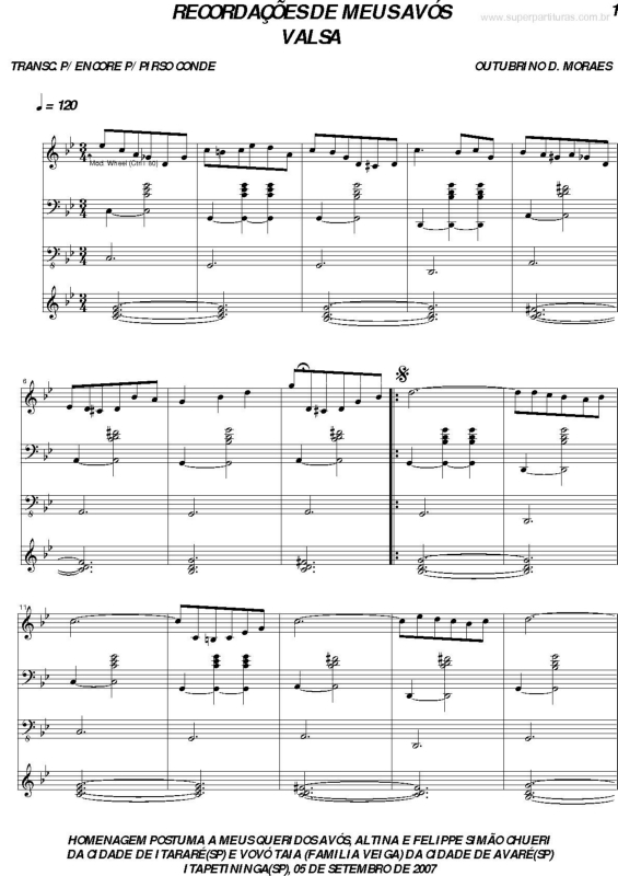 Partitura da música Recordações de Meus Avós