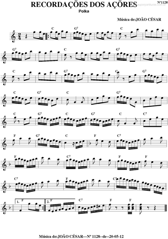 Partitura da música Recordações dos Açõres