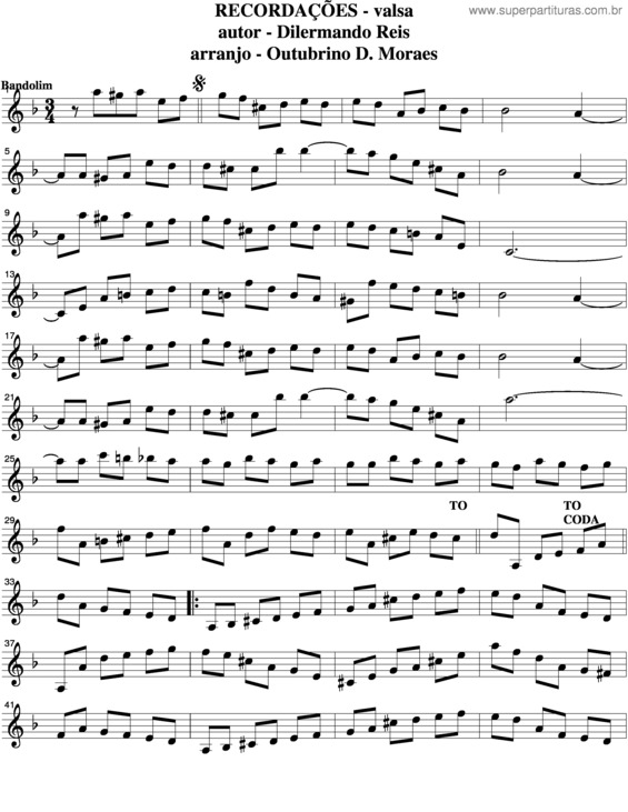 Partitura da música Recordações v.2