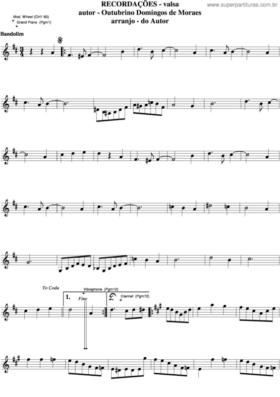 Partitura da música Recordações v.5