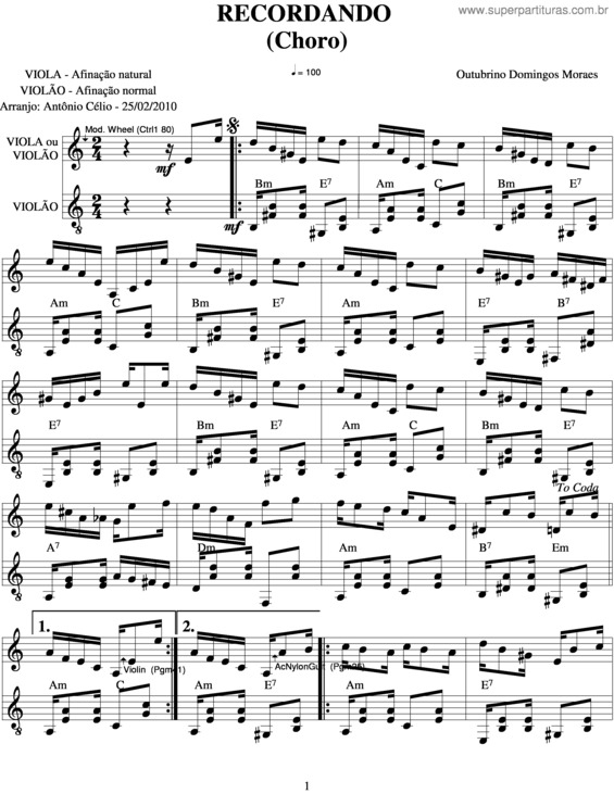 Partitura da música Recordando v.5