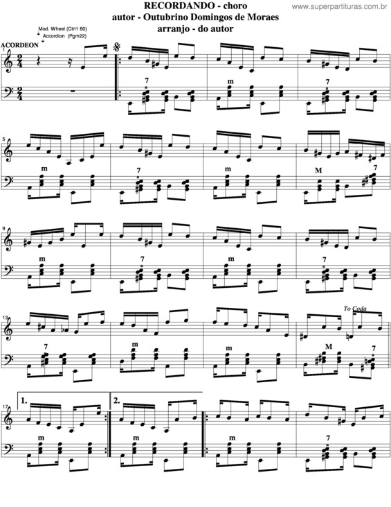 Partitura da música Recordando v.7