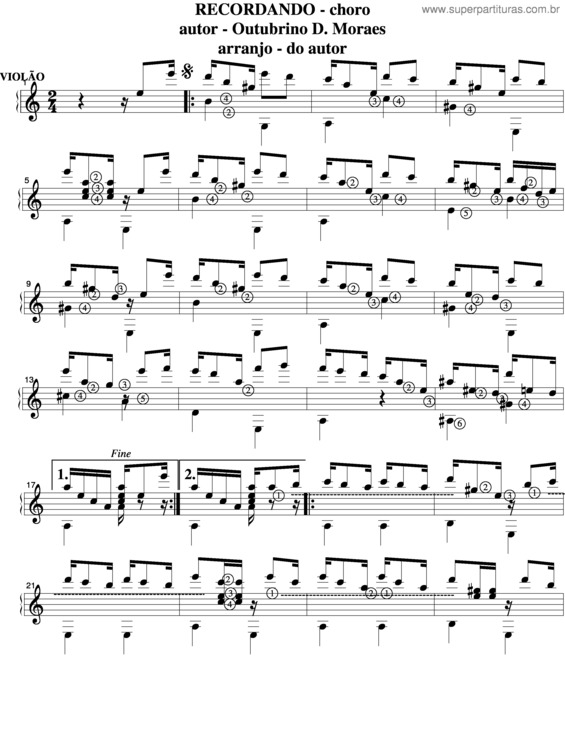 Partitura da música Recordando