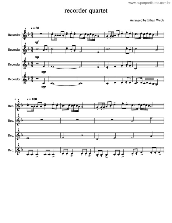 Partitura da música Recorder Quartet