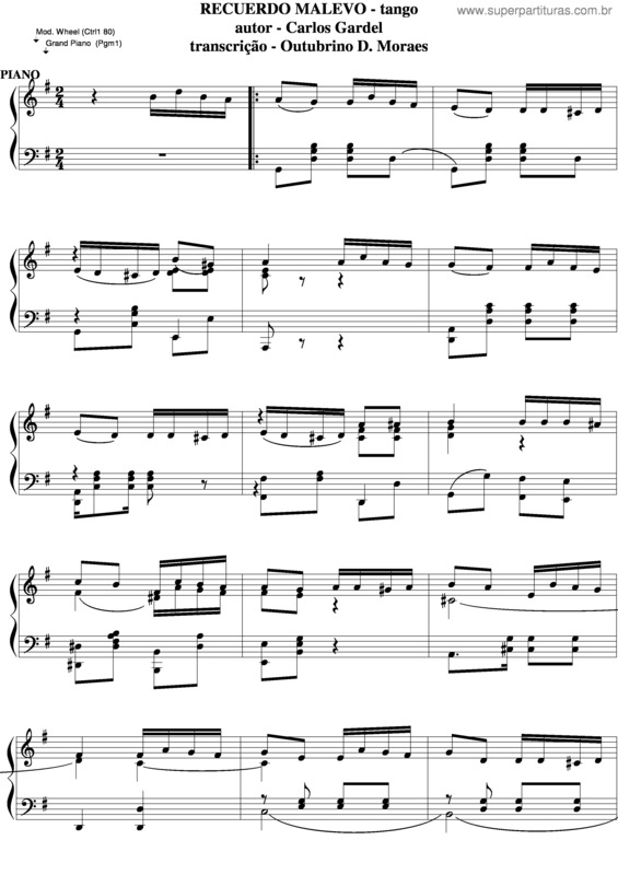 Partitura da música Recuerdo Malevo