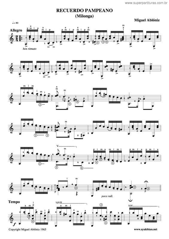 Partitura da música Recuerdo Pampeano