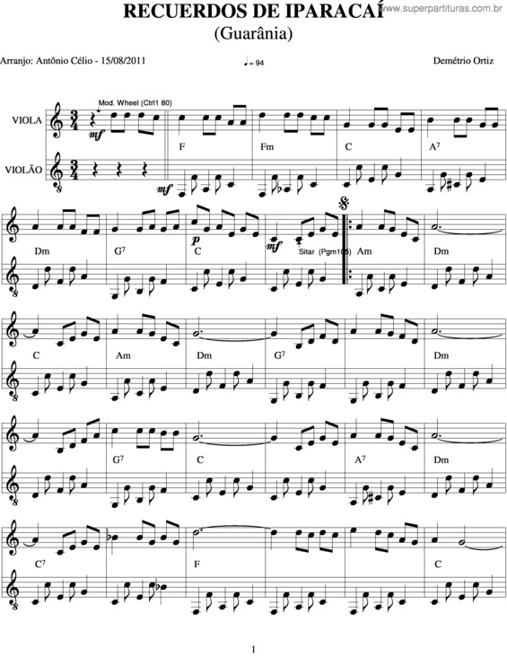 Partitura da música Recuerdos De Ipacaraí v.6