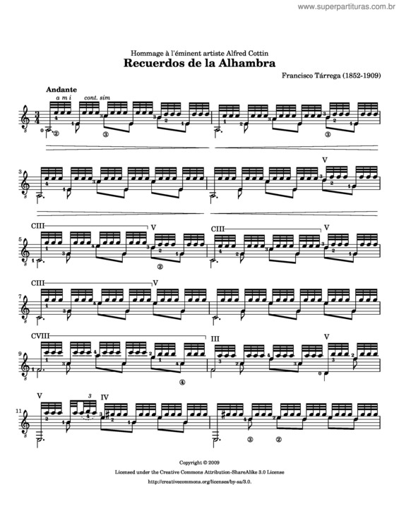 Partitura da música Recuerdos de la Alhambra v.2