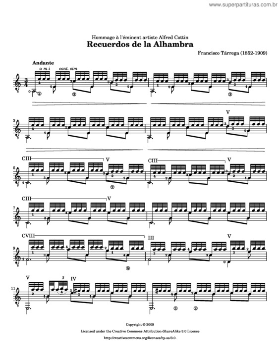 Partitura da música Recuerdos de la Alhambra v.2