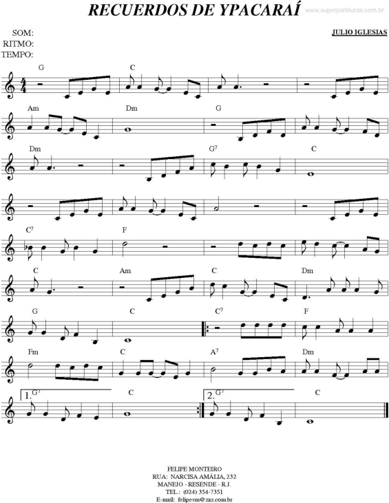 Partitura da música Recuerdos de Ypacaraí