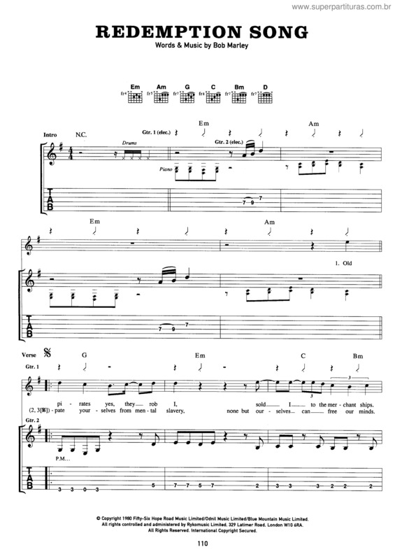 Partitura da música Redemption Song v.3