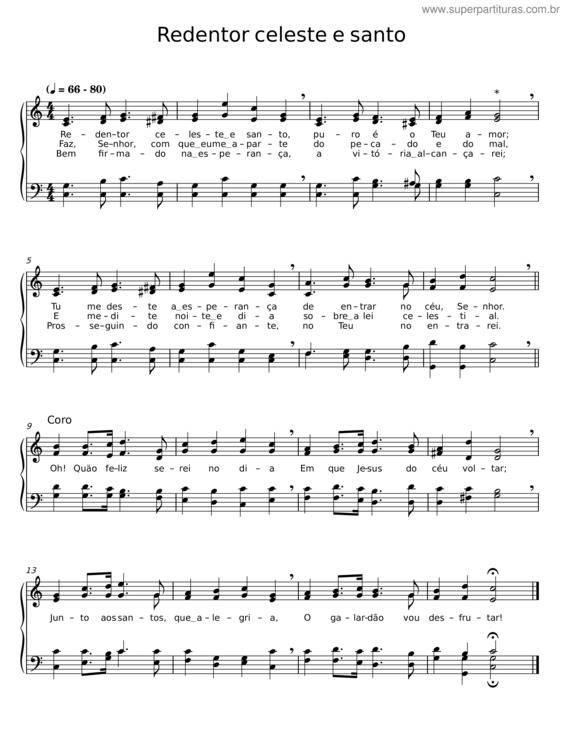 Partitura da música Redentor Celeste E Santo