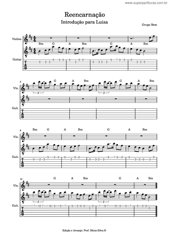 Partitura da música Reencarnação
