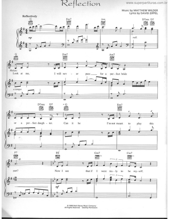 Partitura da música Reflection