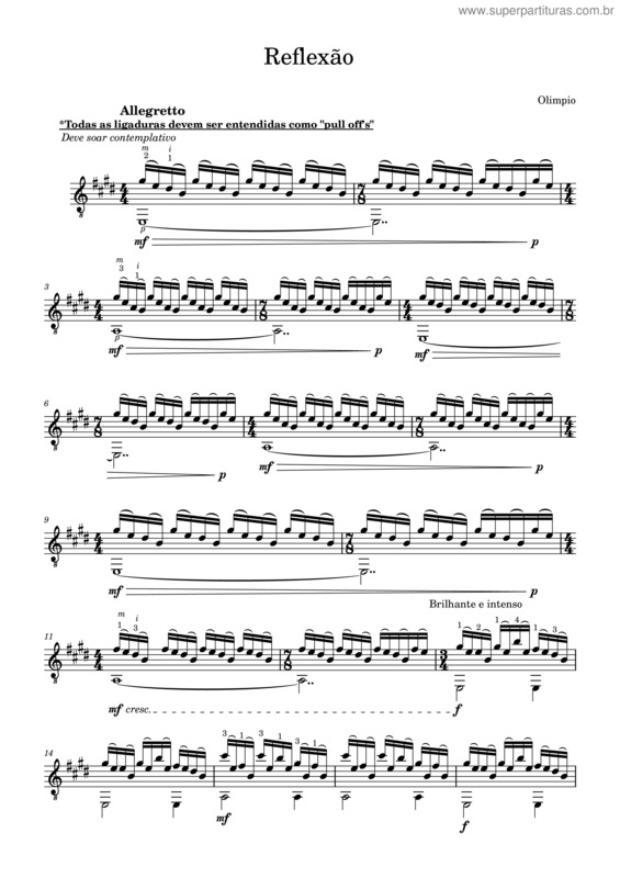 Partitura da música Reflexos Para Violão Solo/ Reflection For Solo Guitar