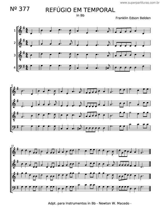 Partitura da música Refúgio Em Temporal – Franklin Edson Belden
